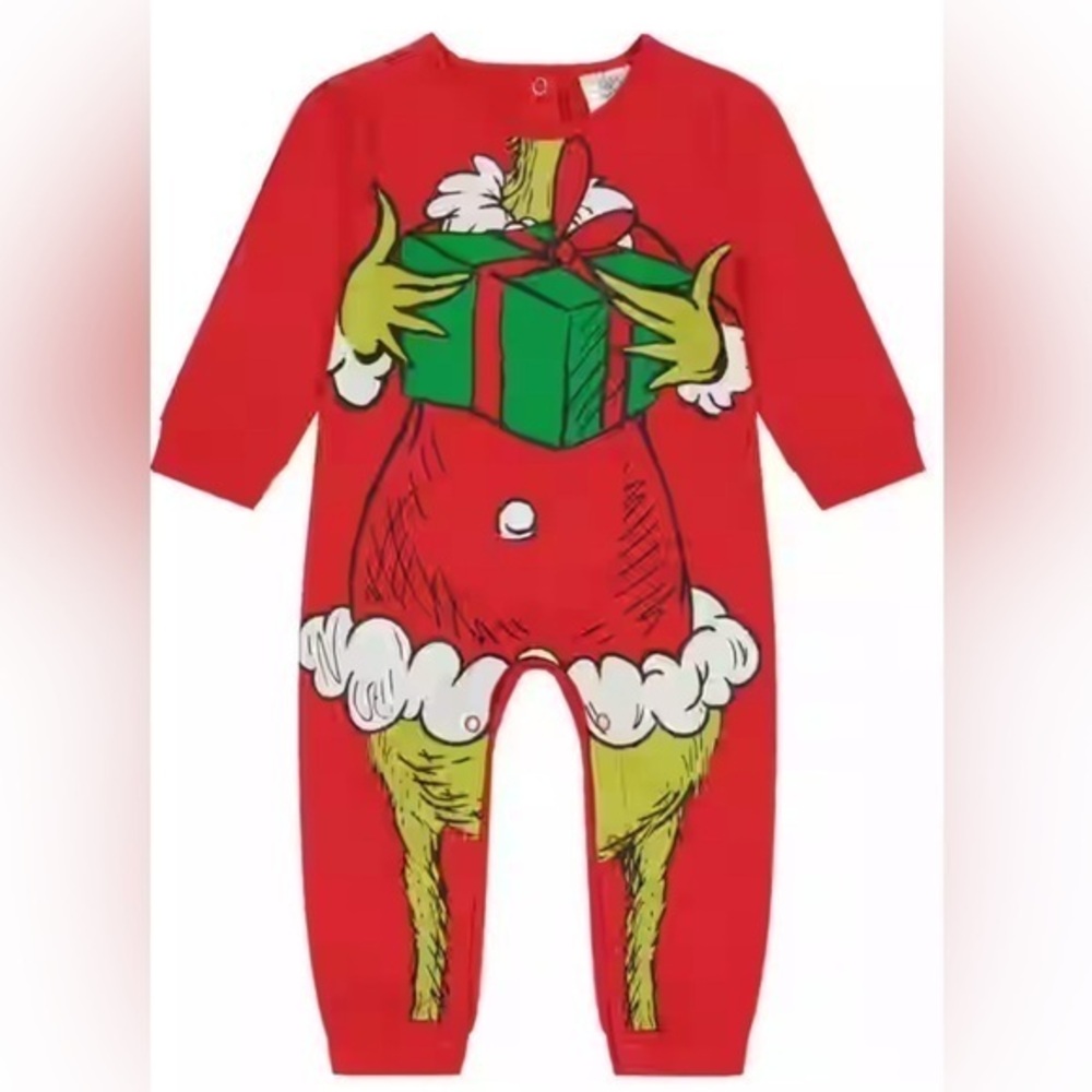 The Grinch baby coverall, onesie, Christmas pajamas Festive Red Kids One…